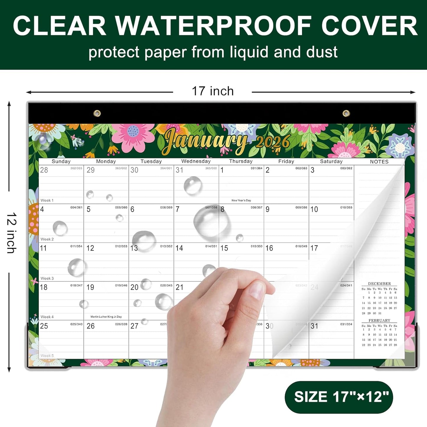 Lbylyhxc Desk Calendar 2026-2027, 18-Month School Year Calendar 2026-2027, January 2026 to June 2027, Large Desktop Calendar Monthly for Teacher with Corner Protectors 17" X 12" (Cute Flower Desk Calendar, 17x12 inches)