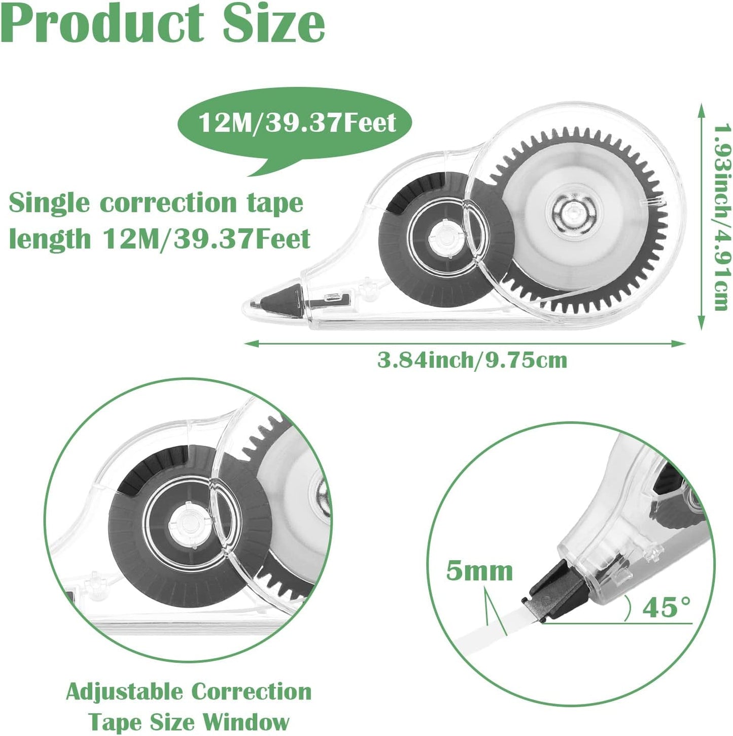 36 Count Correction Tape with Protective Cap, 1/5 X 472 Inch Correction Tape Roller Easy to Use Applicator for Instant Corrections School Office Supplies