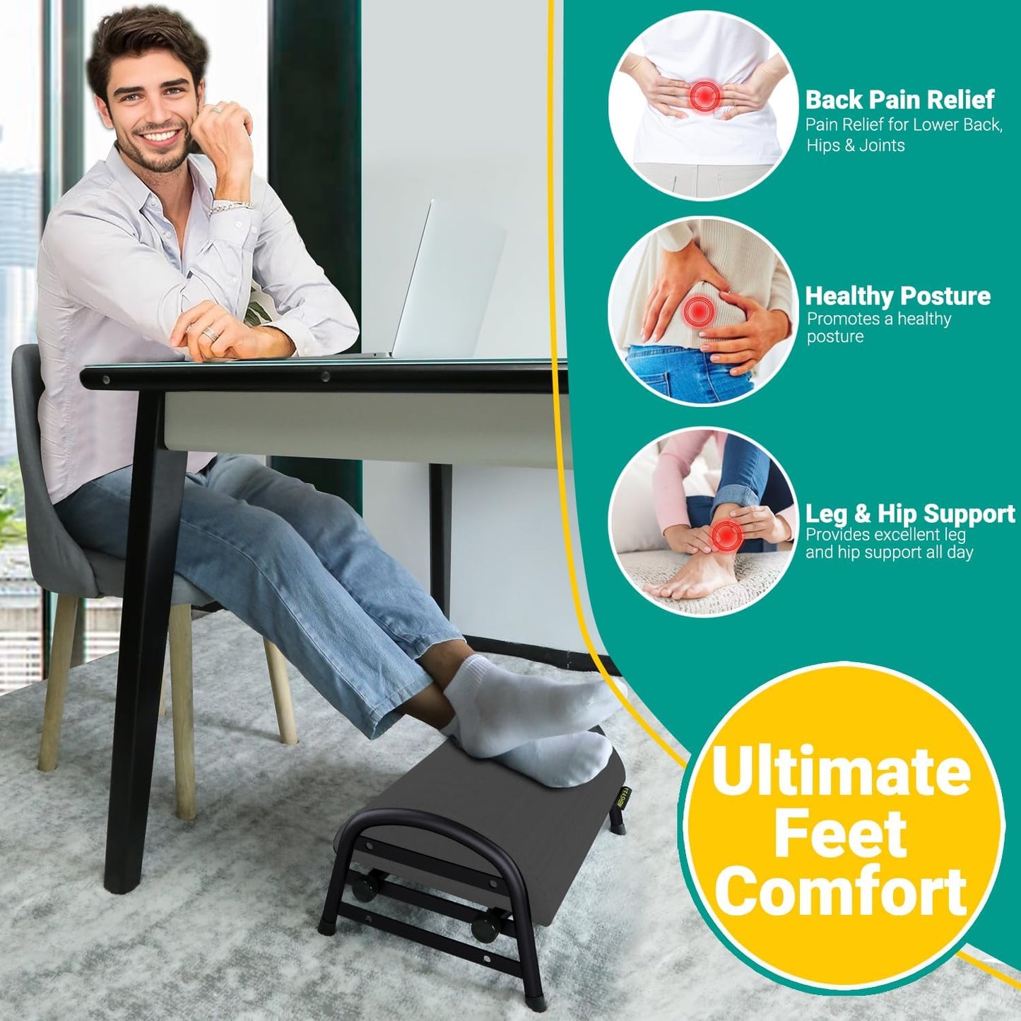 Comfortable Foot Stool for Desk, Adjustable Height Footrest with Washable Cover, Under Desk Foot Rest for Office