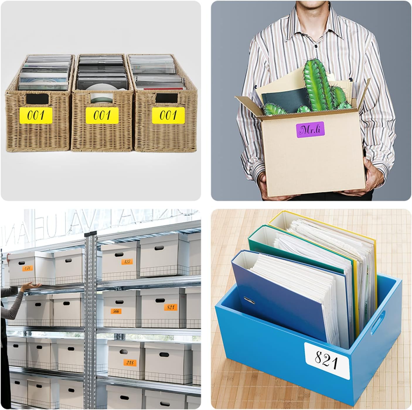 Rectangle Labels Sticker 3×5 Inch Vinyl Floor Stickers Color Coding Name Tags Roll Removable 200 PCS, Fluorescent Yellow