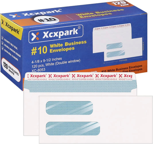 120 PCS #10 Double Window White Security Envelopes for QuickBooks Invoices, Most Statements And Documents Self Seal Kraft 4-1/8 x 9-1/2 inches Invisible Envelopes Super Strong Quick Seal