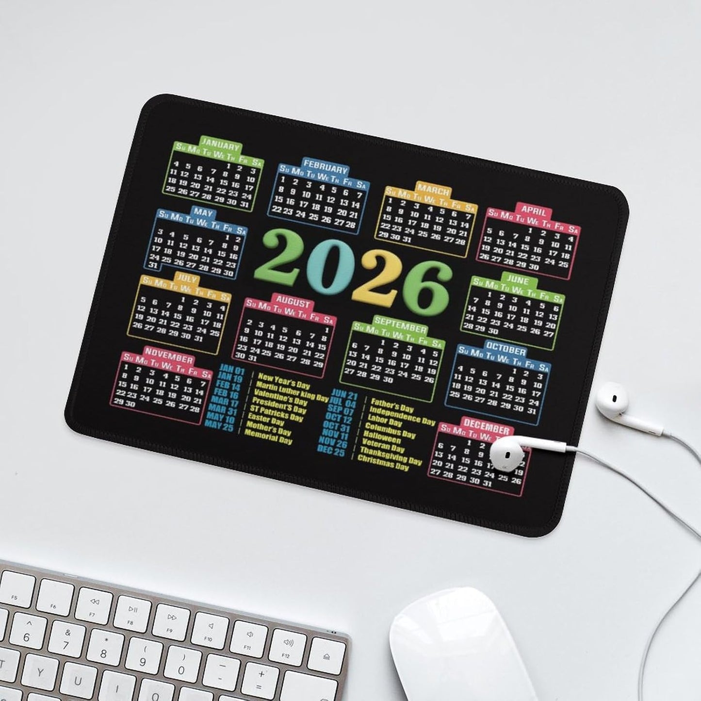 Mouse Pad 2026 Calendar Stitched Edge,Computer Mouse Pads Calendars Non-Slip Rubber Desk Mat Mousepad Gaming Office Keyboard Mat (9.45x7.87 in) (Colorful)