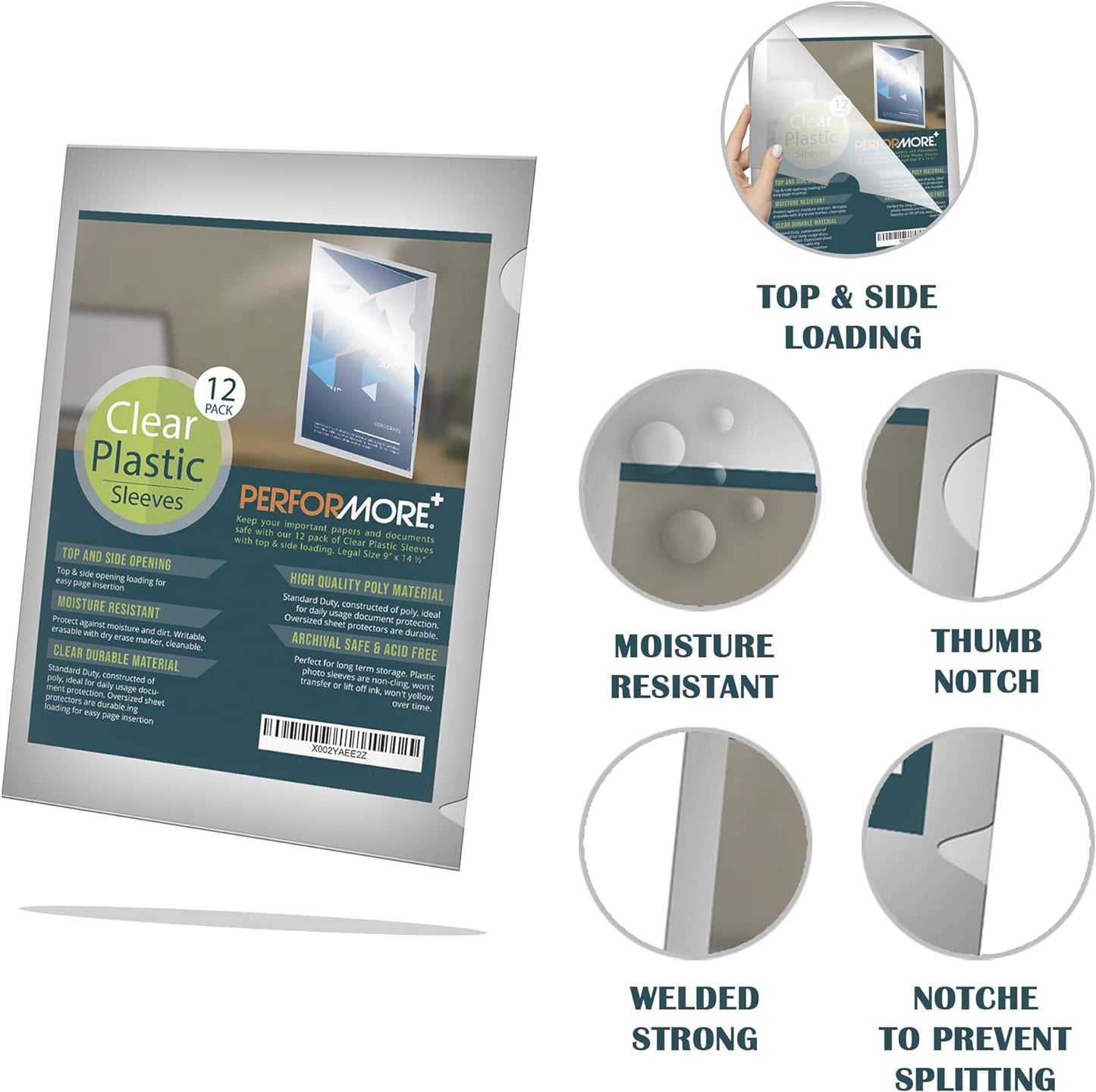 Performore 12 Pack of Clear Project Pocket Sleeves, 9" X 14.5" Legal Size Transparent Plastic Folder Protectors for Documents, Files and Papers, Premium Quality