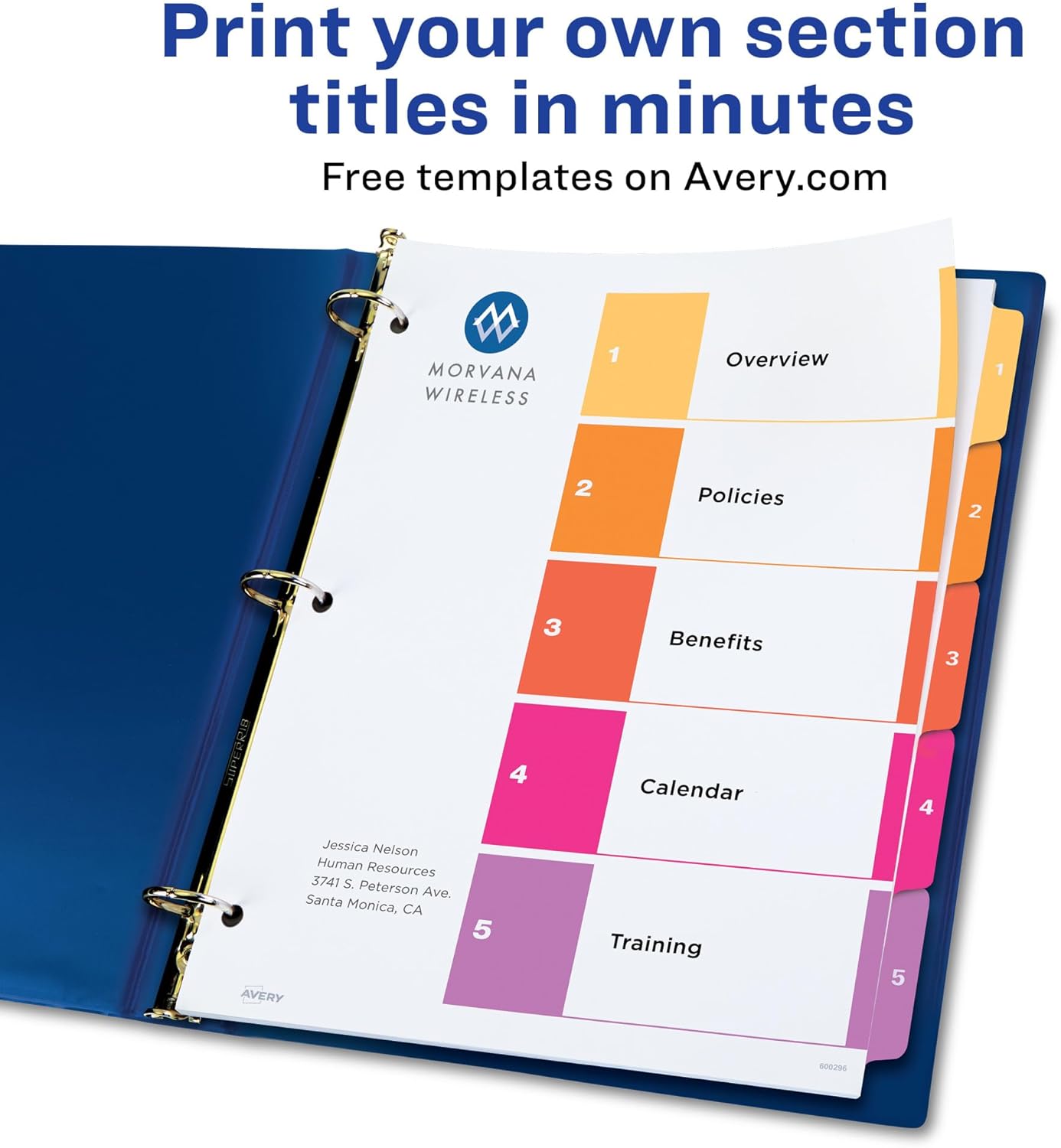 Avery Dividers for 3 Ring Binders, 5 Tabs per Set, Customizable Table of Contents, Multicolor Tabs, Great for Organizing Reports, Projects, and More (11131)