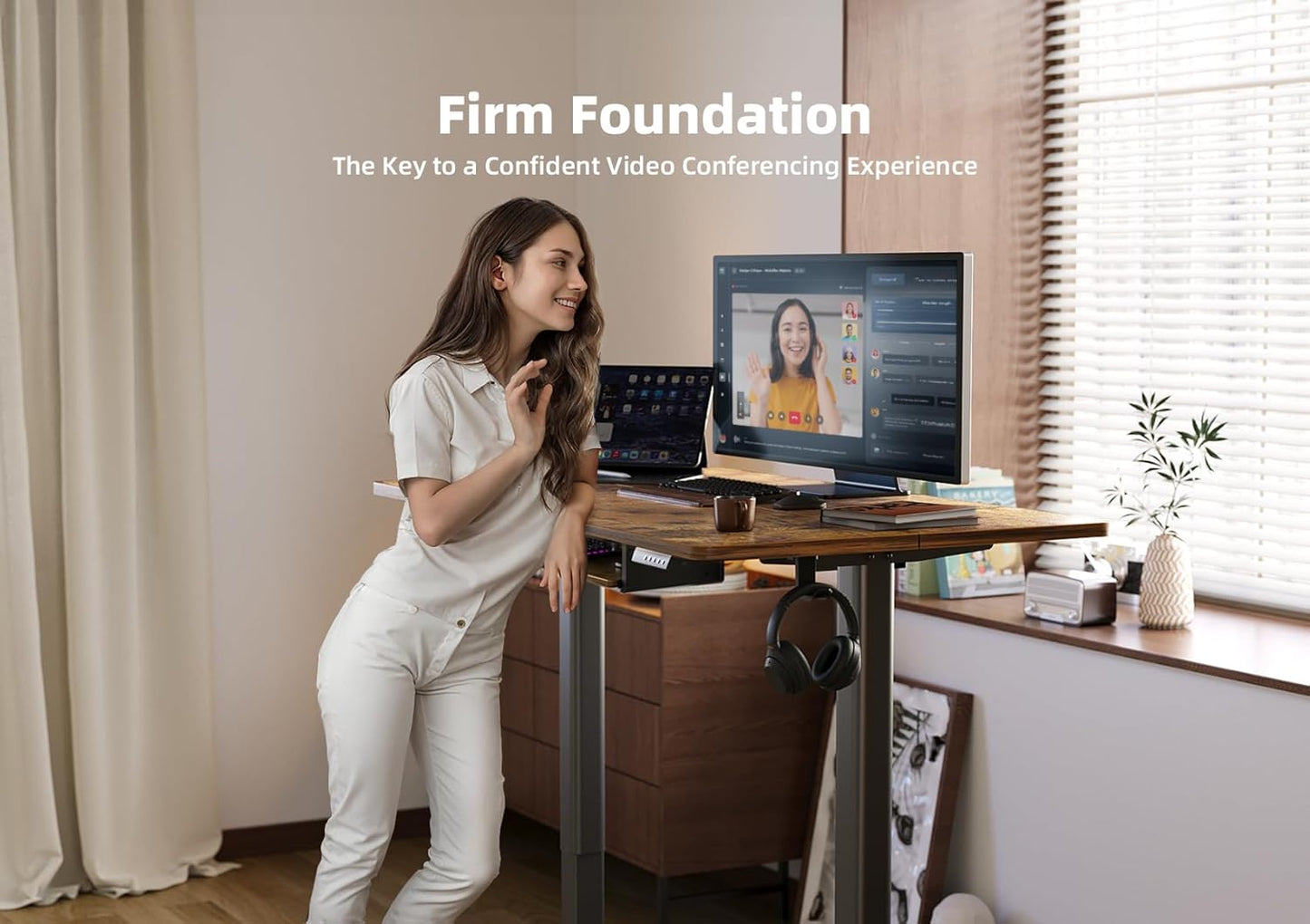 YDN Standing Desk with Keyboard Tray, 55 Inch Height Adjustable Desk, Brown Stand Up Desks for Home and Office, 55inch Rustic Brown