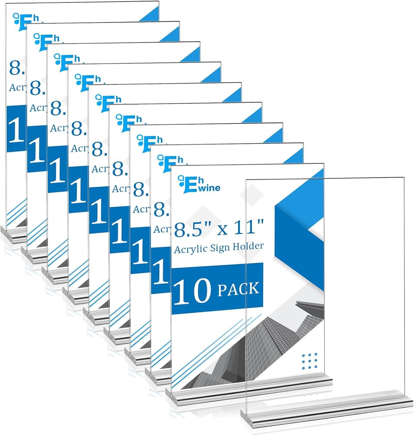 EHWINE 10 Pack 8.5 x 11 Acrylic Sign Holder, Clear Signs Display Holder Double-Sided Stand up Table Top Sign Holders Flyer Stand Frames Suitable for Office Business Store Hotels Party(Provide Non-slip Mats)