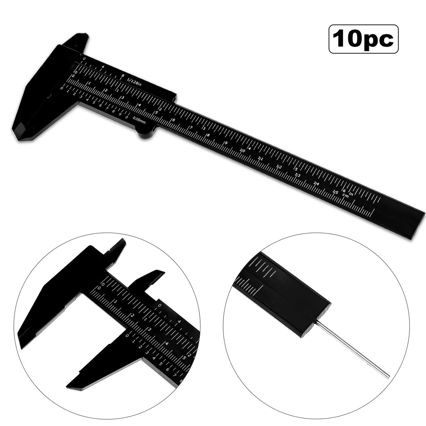 Honoson 10 Pcs Plastic Vernier Caliper 0-6 Inch/0-150 mm for School Student Black Mini Double Scale Sliding Gauge Measuring Tool Vernier Caliper Eyebrow Mapping Ruler Tool for Office Tattoo Artists