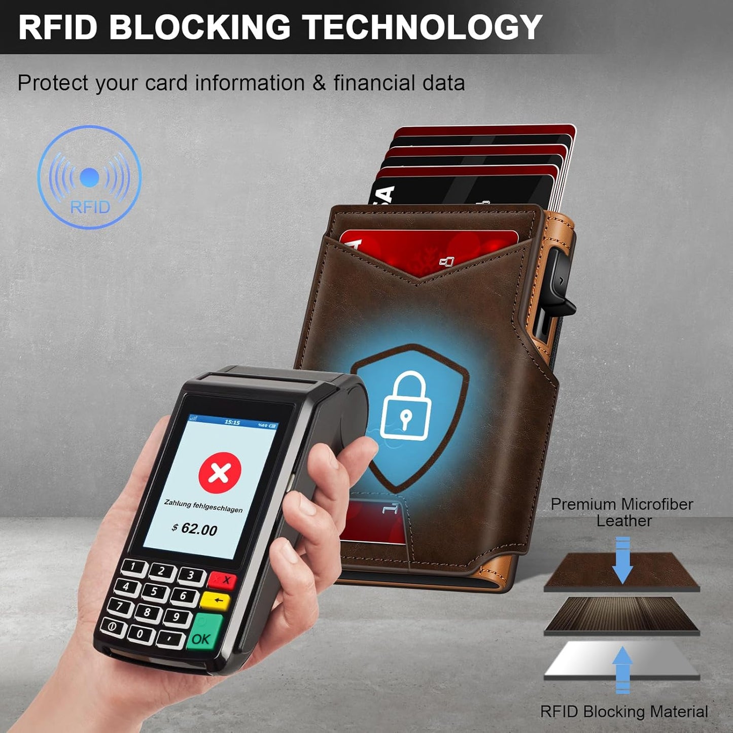 Wallet for Men Wallet with Slim Pop Up Card Holder 9-13 Cards, Bifold Minimalist Smart Wallet RFID Blocking Credit Card Holder with ID Window & Stretchable Cash Slot Compact Metal Aluminum Card Case