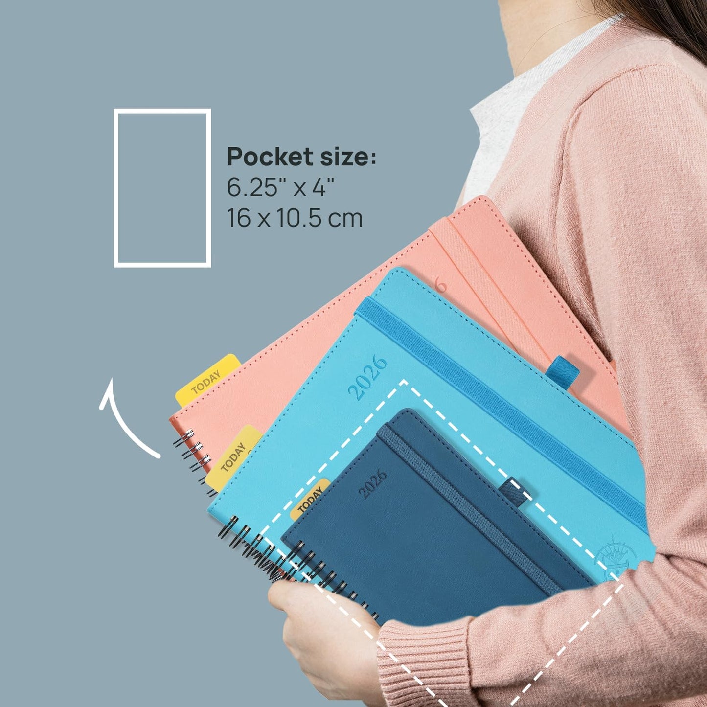 POPRUN Pocket 2026 Planner (Small Size- 4'' x 6.25'') Weekly and Monthly for Purse - Calendar 2026 (Jan. 2026 - Dec.2026) with Soft Cover, Plastic Ruler - Black