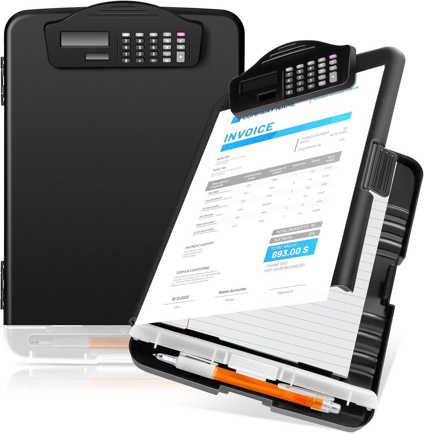 Geyoga 4 Packs Calculator Clipboard with Storage 14 x 10 x 2.6 Inches File Folder Plastic Storage Clipboard Letter Size File Folder with Low Profile Clip for School Classroom Office