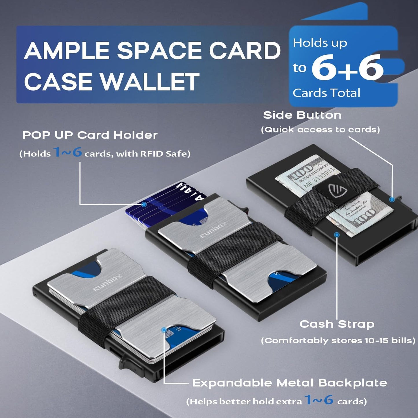 Mens Card Cases, Slim Card Holder Wallet for Men and Women, Minimalist RFID Blocking Wallet with Pop-Up Function, Thin Design, Metal Card Cases Holds 6+6 Cards, Gifts for Men, Men's Accessories