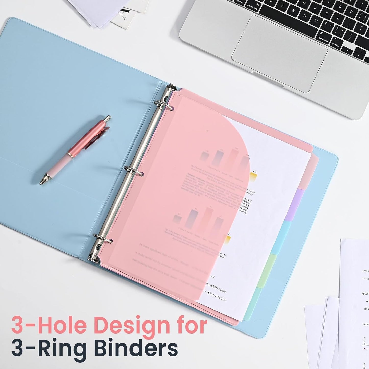 5-Tab Dividers for 3 Ring Binder, 15 Counts Binder Dividers Index with Pockets, 8.5 x 11'' Binder Dividers with 1/5 Cut Tabs for School Office (XY026) (3)