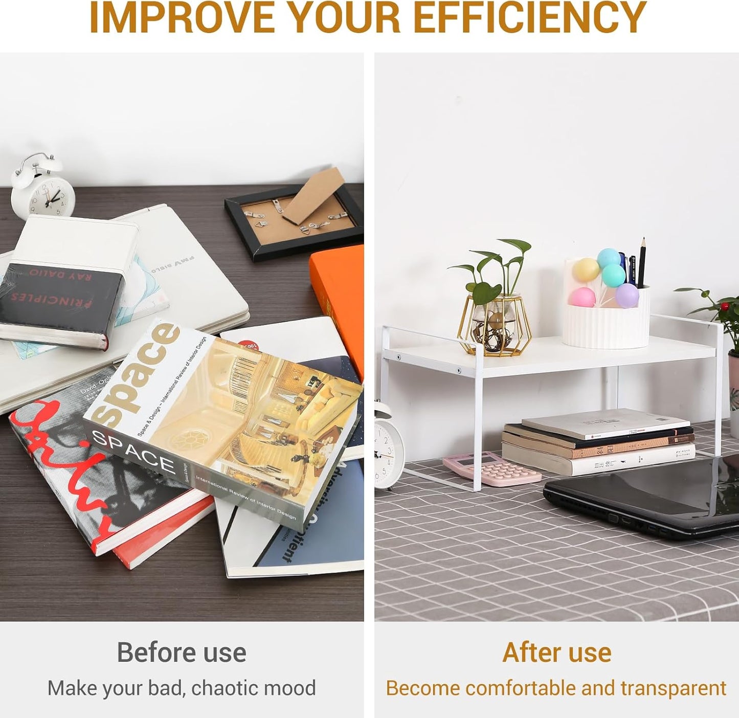 YGYQZ Wood Office Desk Shelf Organizer - Desktop Supplies Cute Dresser Top Organization Storage Rack and Cubicle Decor Aesthetic Bookshelf for Women Man and Kids(White-Single Tier)