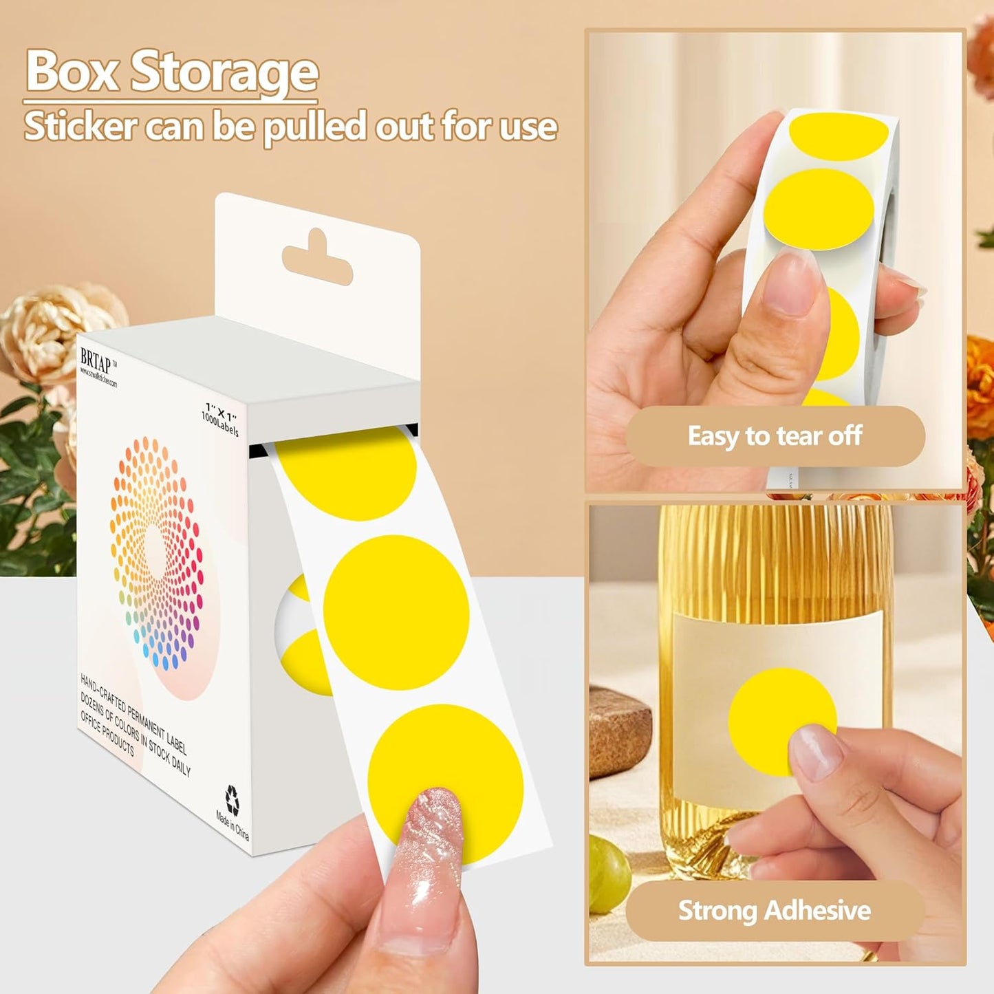 Yellow 1 Inch Round Color Coding Dot Labels, 10 Rolls 10000 Dot Stickers in Dispenser Box - Permanent Adhesion, Vibrant Colors, Highly Visible