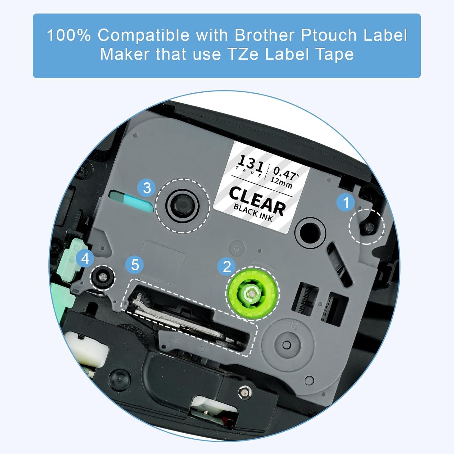 Absonic Tz131 Label Maker Clear Tape Compatible for Brother Tze-131 Tze 12mm 0.47 Laminated 1/2 Tz Label Tape for Brother Ptouch PTD220 PTD210 PTH110 PTH100 PTD400 PTD610BT, Black on Clear, 4-Pack