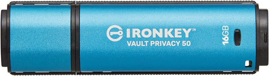 Kingston IronKey Vault Privacy 50 16GB Encrypted USB | FIPS 197 | AES-256bit | BadUSB Attack Protection | Multi-Password Options | IKVP50/16GB