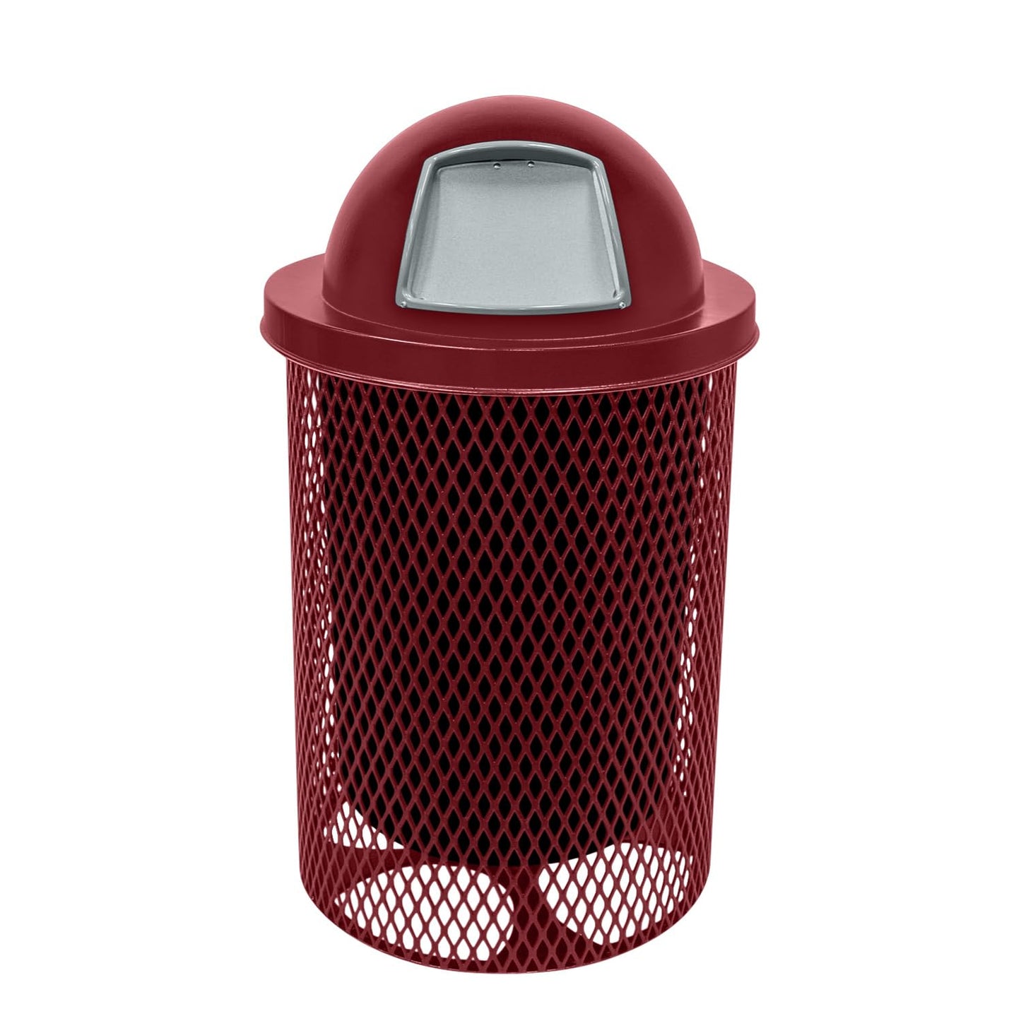 RDT-BUR Heavy Duty 32 Gallon Round Trash Receptacle, Liner Included, Burgundy with Dome Lid, Made in America