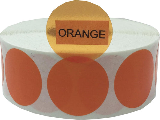 Transparent Orange Color Coding Labels, 1 Inch Round Circle Dot Stickers, 500 Total Adhesive Labels Per Roll for Organizing Inventory, Retail, and Storage Use, Made in The USA
