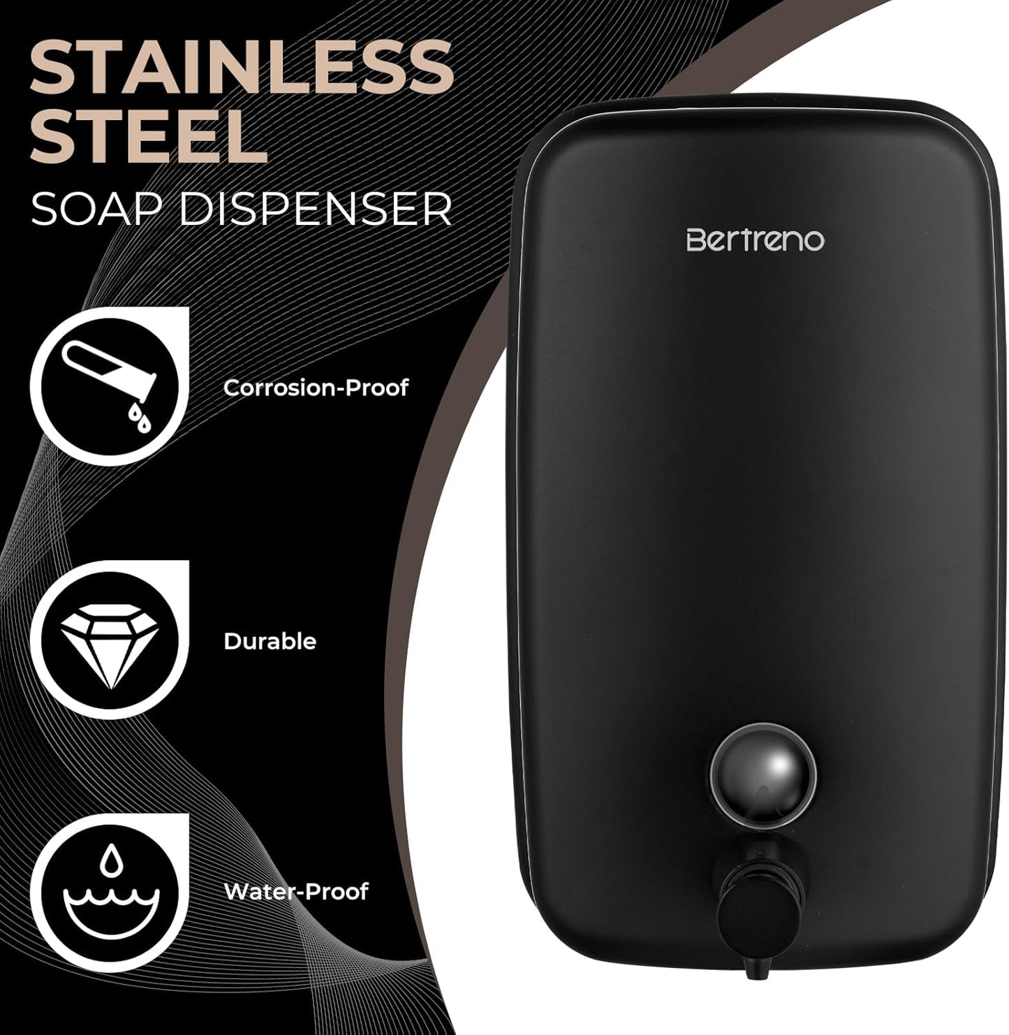 Commercial Soap Dispenser Wall Mount Stainless Steel Soap Dispensers Liquid Manual Anti-Leak Pump Hand Soap Dispenser for Bathroom Kitchen Black (35 fl.oz./1000ml)