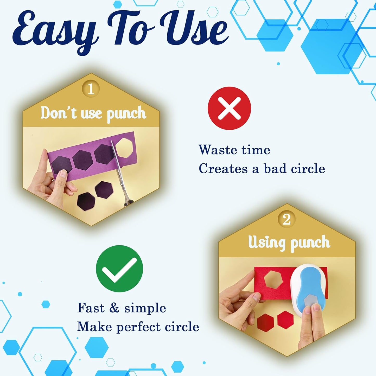 Hexagon Punch for Craft, Cut Size Out 2-Inch, Tool Hexagon Paper Punch for Scrapbook, Festival Cards,Craft Greeting Card Making, DIY Arts