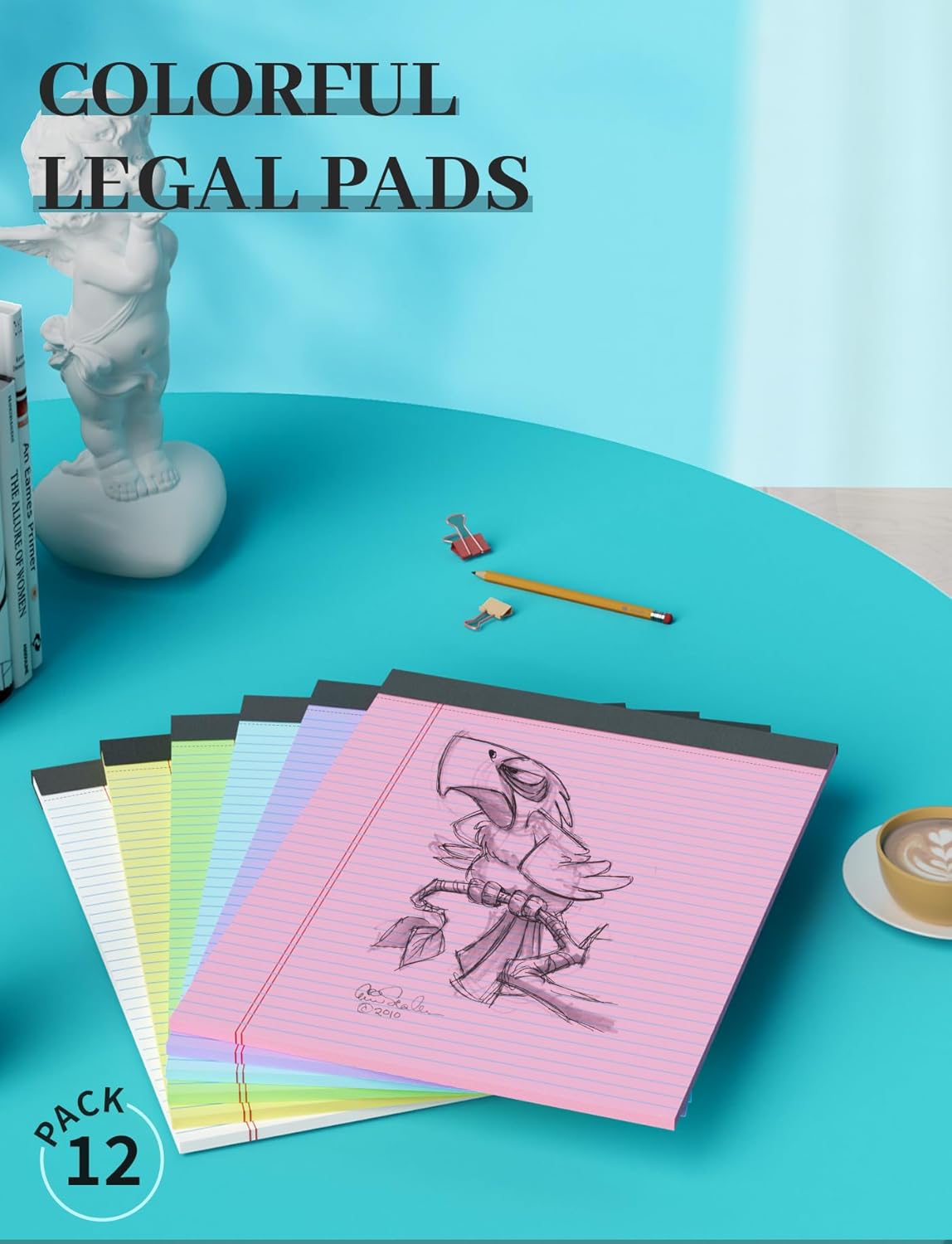 12 Pack Legal Pads 8.5 x 11, College Ruled, 30 Sheets Per Colored Legal Pads 8.5 x 11, Perforated Lined Paper Pads 8.5 x 11, Writing Pads with Sturdy Backing, Note Pads for School, Office, Home