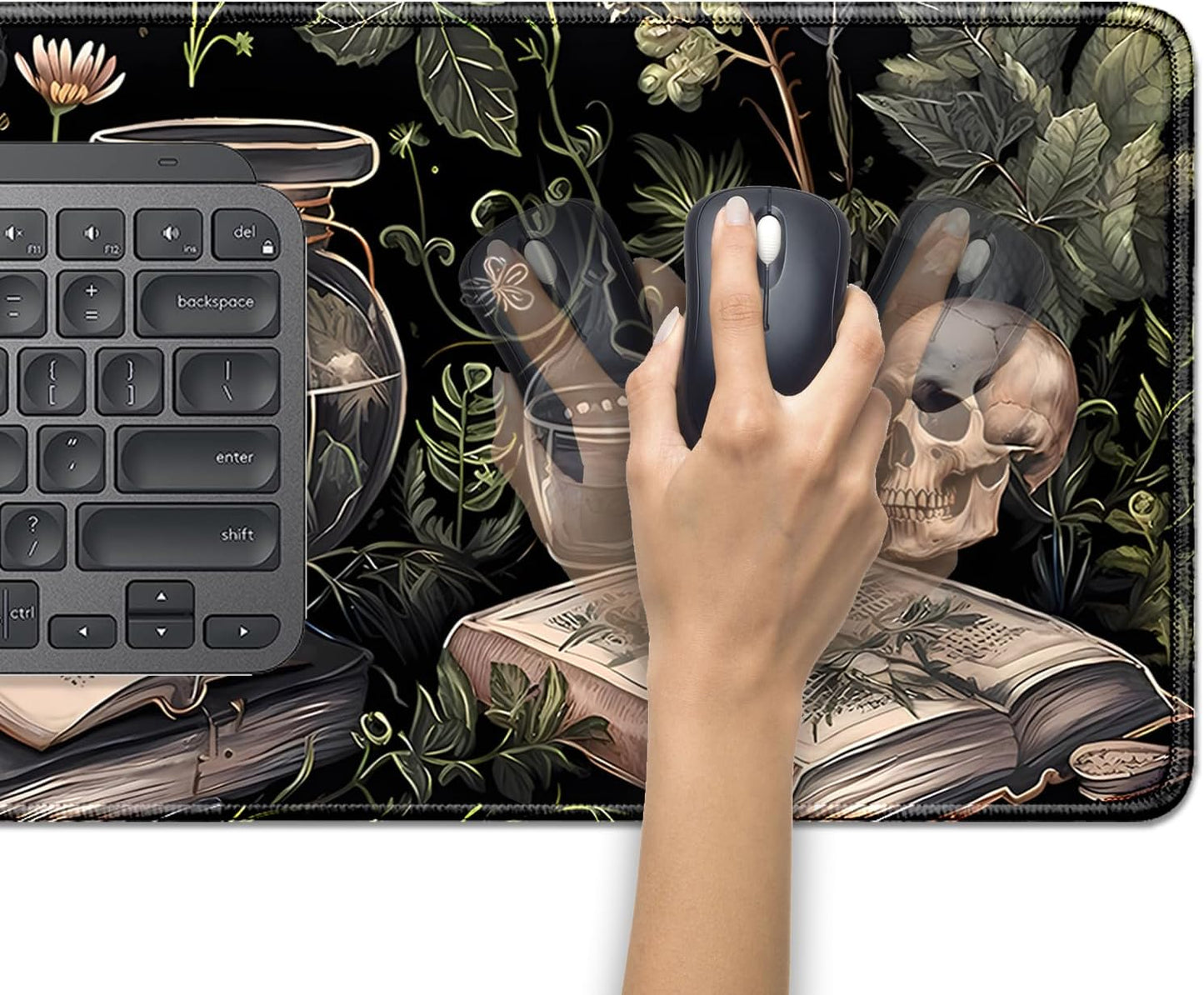 Dark Academia Witchcraft Mouse Pad,Extended Skull Magic Book Mousepad Desk Pad with Stitched Edges,Non-Slip Waterproof Rubber Base Mouse Mat for Office Computer Keyboard Laptop Home(27.5x11.8 in)