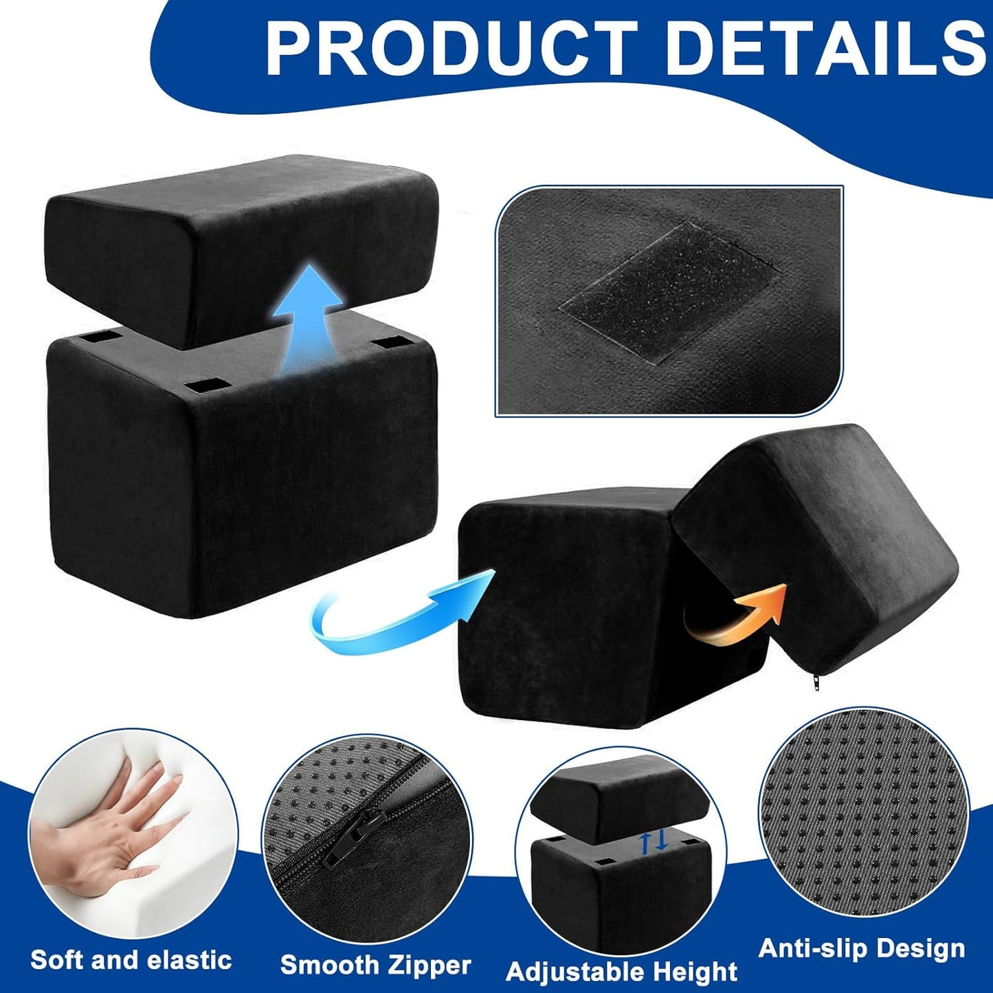 Adjustable Foot Rest for Under Desk at Work - 3 Height Ergonomic Footrest, 17x11 Inch Office Foot Stool, Soft Velvet Cushion, Non-Slip Base for Home & Office - 100% Memory Foam Filling-Black