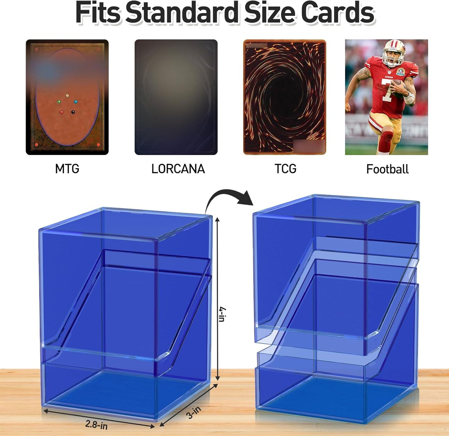 Mlikero Card Deck Cases, Acrylic Commander Deck Box Holding 100+ Sleeved Cards with Dividers, Clear Card Storage Box Fit for MTG, TCG, Sports Cards (Dark Blue)