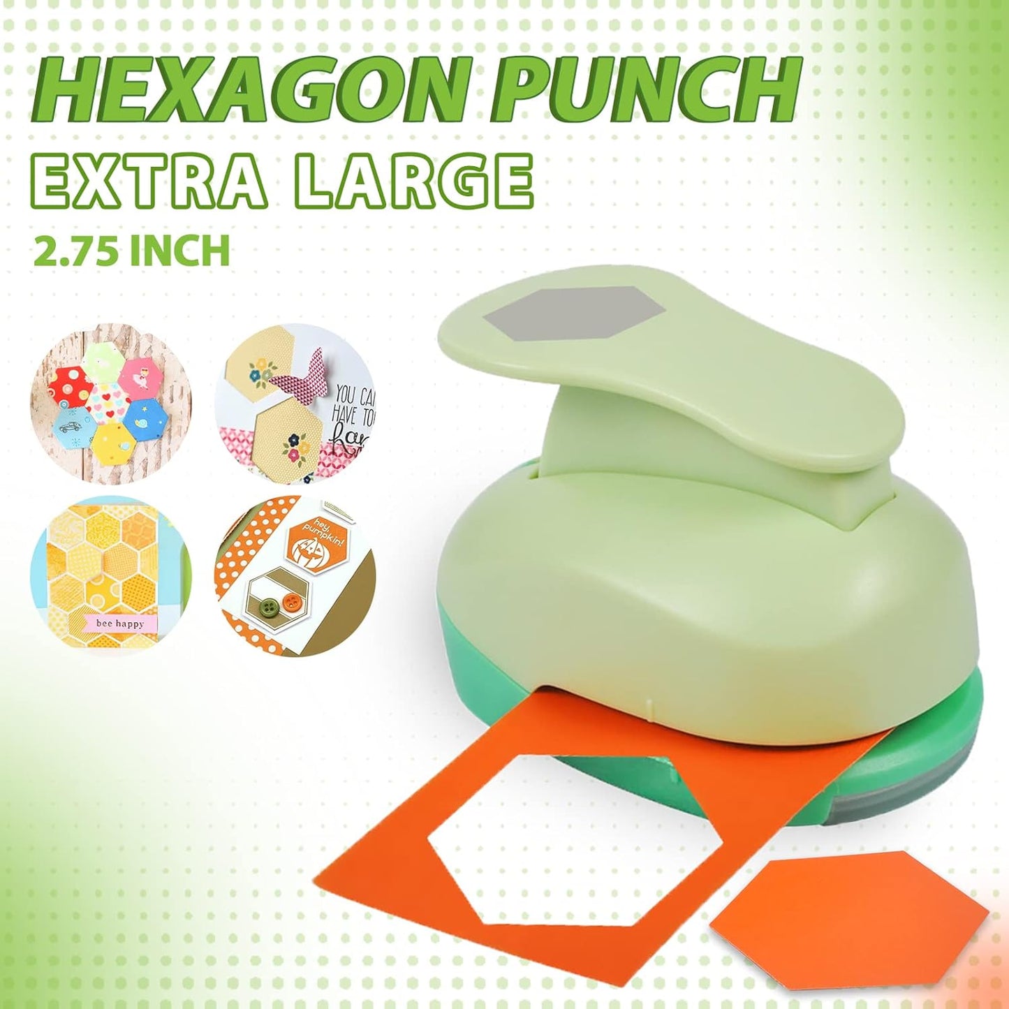 UCEC 2.75 Inch Hexagon Paper Punch for Scrapbooking and Card Making – Heavy Duty Craft Punch for 80 lb Cardstock – Large Geometric Punch with Ergonomic Handle and Safety Lock