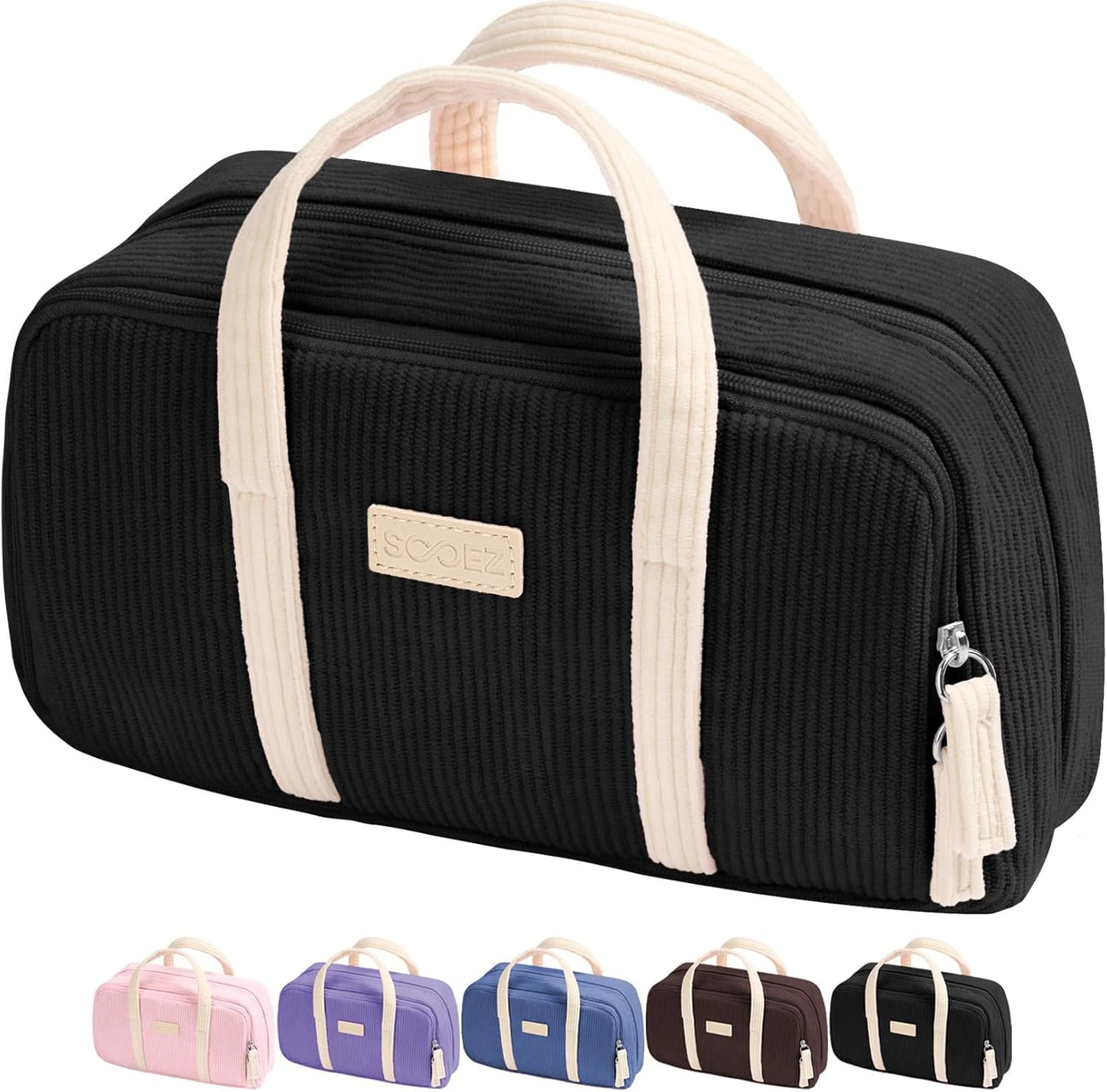 Sooez Large Pencil Case Pouch, Extra Big Pencil Bag with 5 Compartments, Pen Case Wide Opening, Soft Corduroy Pen Bag Organizer with Zipper, Cute Aesthetic School Supplies for Teen Girls, Black