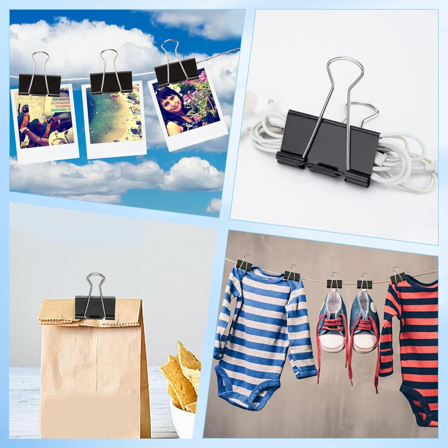 Paper Clips and Binder Clips Office Supplies Paperclips Assorted Sizes, 240 PCS Black Office Clips Paperclips and Binder Clips Set, Small Binder Clip Cute Binder Clip Push Pin Paper Clamp Thumb Tack