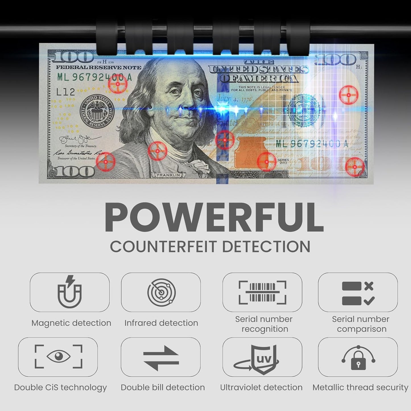 RIBAO MC-165 Two-Pocket Mixed Denomination Money Counter Machine, Value Counting, Blue Bill Counter Multi Currency,2 CIS/UV/MG/IR Counterfeit Detection for Bank, 4.3 inch Large Touch Screen