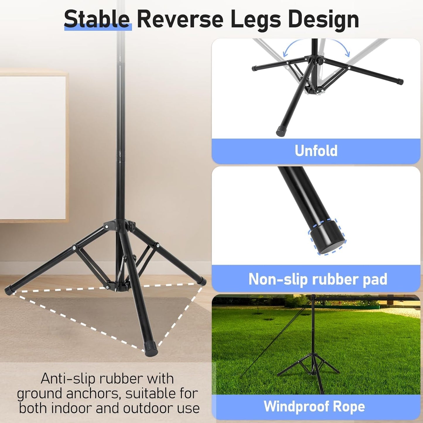 EMART Outdoor Projector Screen with Stand, 120 Inch Portable Indoor 16:9 4K HD Rear Front Movie Screens & Foldable Tripod with Carry Bag for Theater Home Backyard Movies