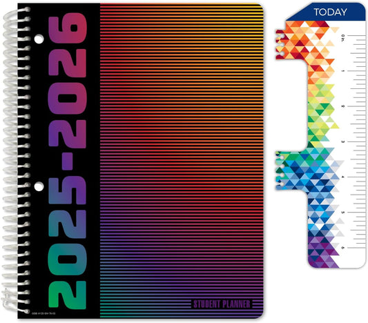 Global Datebooks Dated Middle School or High School Student Planner for Academic Year 2025-2026 Includes Ruler/Bookmark and Planning Stickers (Matrix Style - 7"x9" - Spectrum)