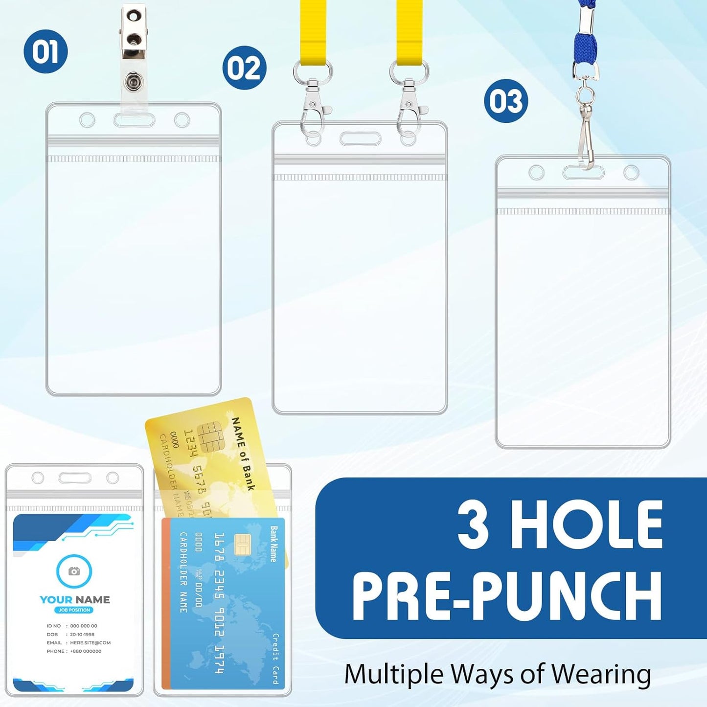 Marspark 100 Pieces Clear Plastic Name Badge ID Card Holders Vertical Name Badge ID Card Holders with Waterproof Resealable Zip Transparent PVC Sleeve Cover for Office School