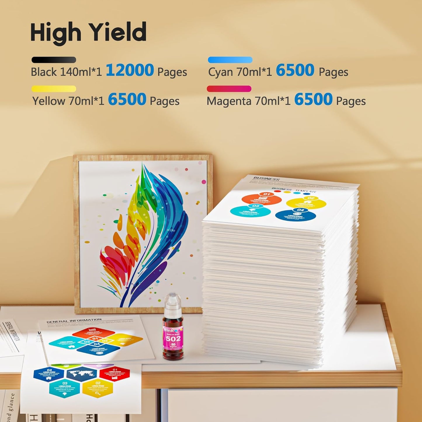 E-Z Ink 502 Ink Refill Bottles Compatible for Epson 502 Ink Refill Bottles T502 522 T522 High Capacity to Use with Epson ET-3850 ET-2850 ET-4850 ET-2800 ET-2760 ET-3760 (5 Bottles, 2BK C M Y)