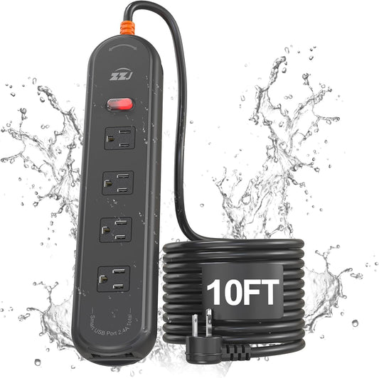 Outdoor Power Strip Weatherproof, 7-in-1 Surge Protector with 4 Wide Outlets 2USB A and 1USB C,1875W/15A, 10FT Flat Plug Multi-Plug Outdoor Extension Cord Waterproof for Indoor Outdoor, UL FCC Listed