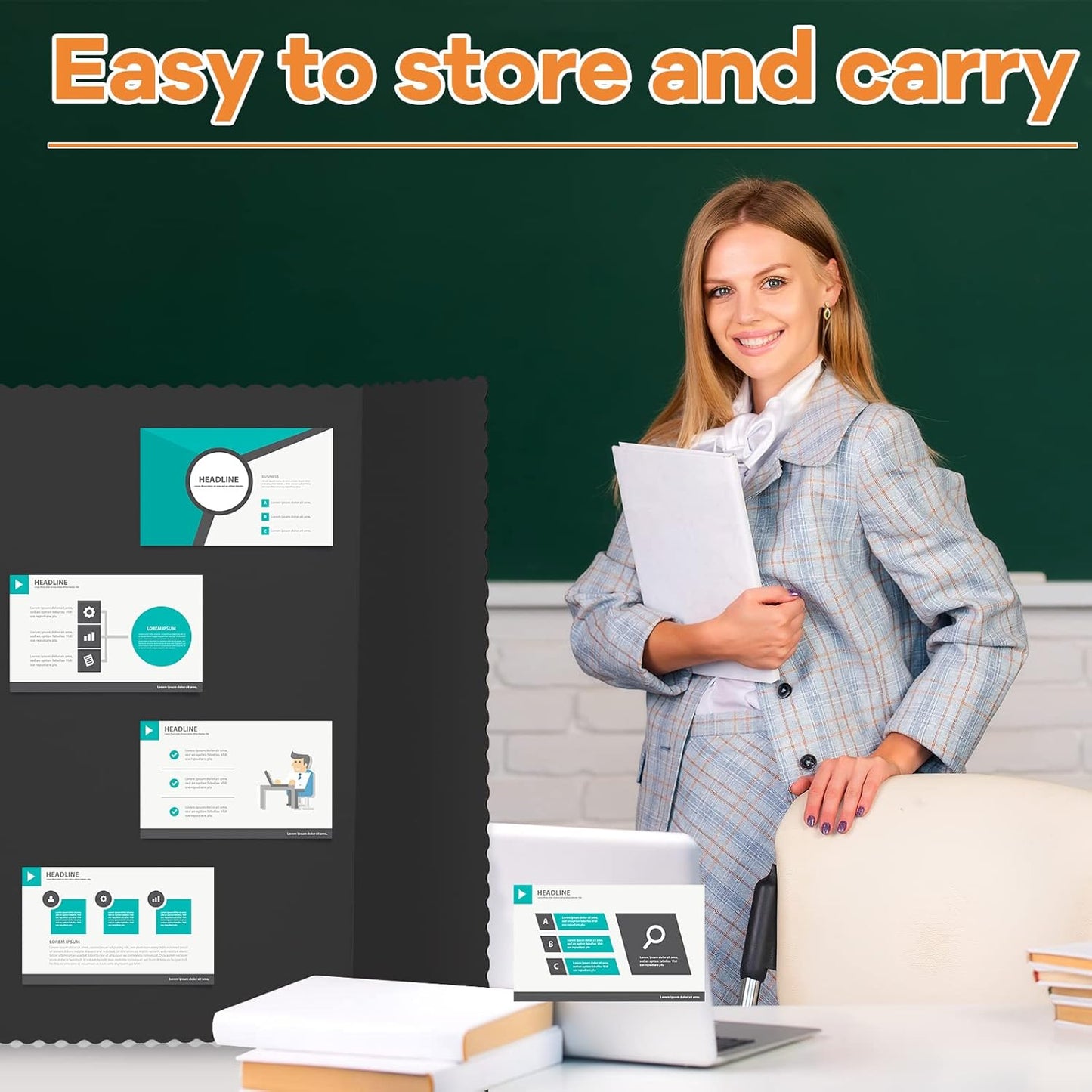 Henoyso 8 Pieces Tri Fold Poster Board Lightweight Fold Presentation Board for Science Fair Display(36 x 48 Inch,Black)