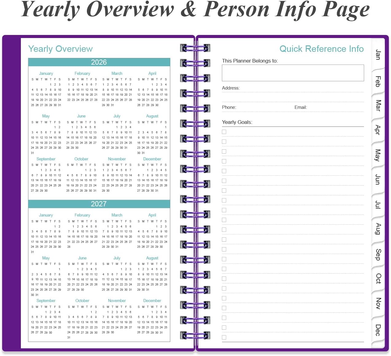 2025-2026 Pocket Planner/Calendar - 2025-2026 Planner from July 2025 - June 2026, Planner 2025-26 with 12 Tabs, Twin-Wire Binding, Inner Pocket, 3.75" x 6.75, Purple