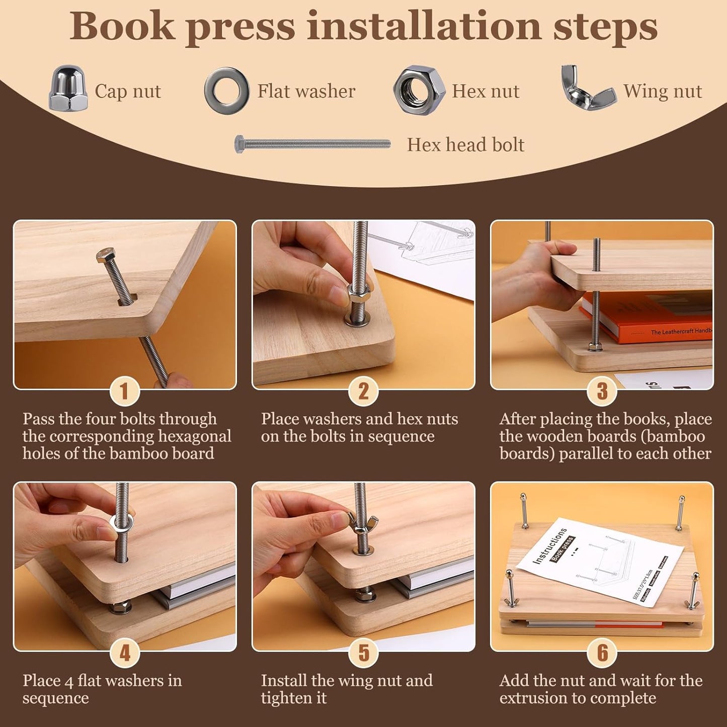 JUPEAN 45 Pcs Book Binding Kits, Bookbinding Kit Large Book Press 14.76”x11.42” with Books Binding Materials Bone Folder Tool Bind Cloth Webbing Strap and Storage Bag for Repair