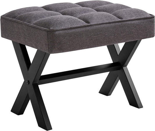 IBUYKE Small 12" H Footrest, Square Linen Foot Stool with Metal X-Leg, Multi-Use as Small Side Table, Step Stool for Living Room, Bedroom, Entryway, Office, Dark Gray WBD011G