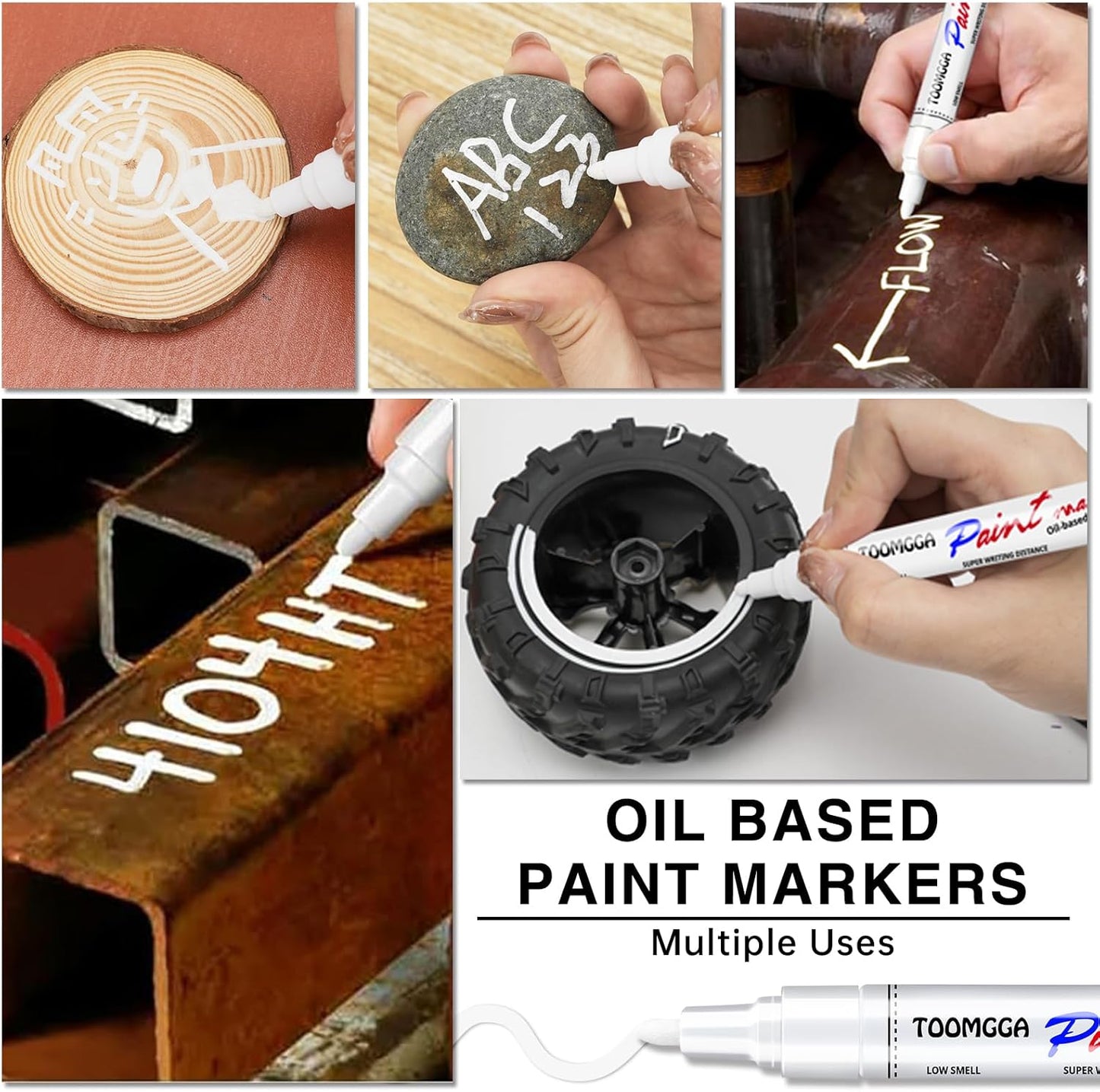 Black Paint Pens Permanent Paint Markers - 2 Pack Oil Based Marking Pens, Medium Point, Quick Drying and Waterproof Pens for Rock Painting Car Tyre Metal, Plastic, Canvas, Wood