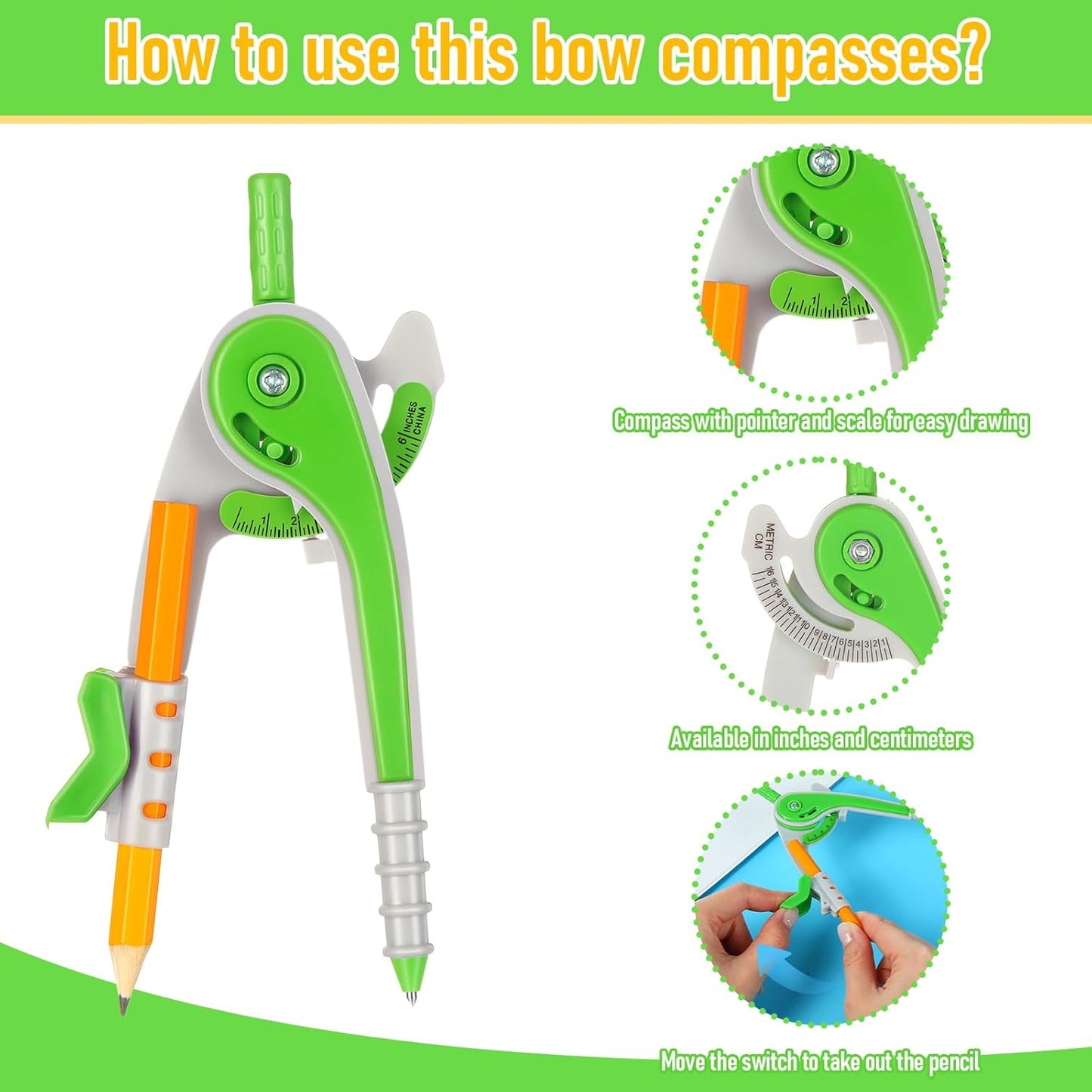 Zonon 60 Pcs Student Math Geometry Compass Tool Classroom Set Bulk 6 Inch Bright Colored Plastic Drawing Compass with Pencils Back to School Supplies for School Home Office