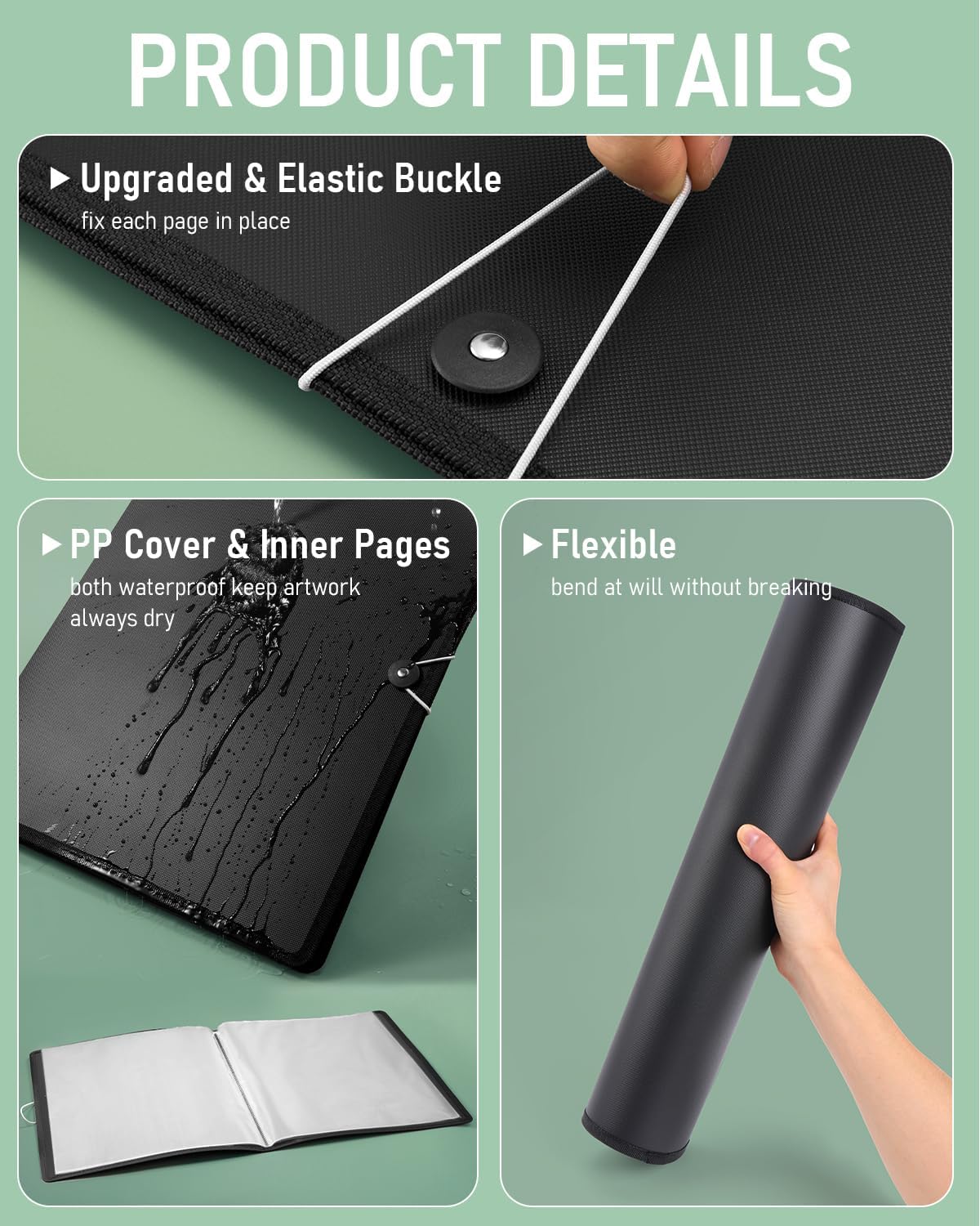 Nicpro 12x18" Art Portfolio Folder, 30 Pockets Display 60 Pages Art Painting Portfolio Binder with Clear Plastic Sleeves, Presentation Storage Book for Kids & Artists Artwork Drawing - (Black)