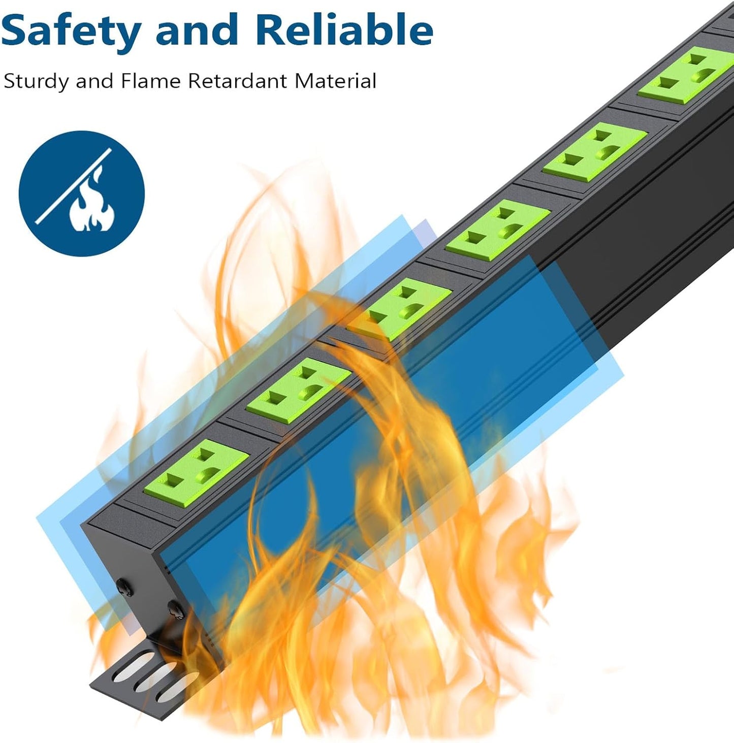 Metal 8 Outlet Mountable Power Strip, Wall Mount Outlet Heavy Duty, Commercial Shop Power Strip with Switch, 15A 125V 1875W, 300J (Green 6FT)