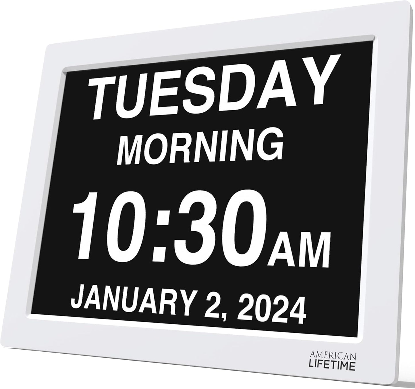 American Lifetime 【New 2024 Dementia Clock Large Digital Clock for Seniors, Digital Clock Large Display, Custom Alarms, Clock with Day & Date for Elderly, Large Number Digital Clock White, 15 Inch