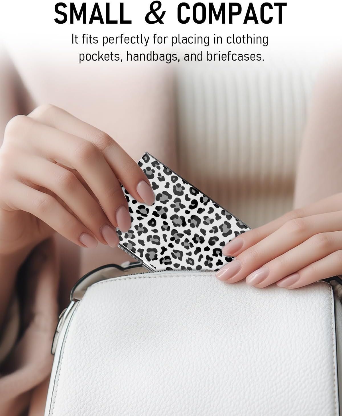 Business Card Metal Slim Organizer, Professional Stainless Steel Square Pocket Wallet for Office Workers, Compact and Portable for Pockets (Snow Leopard