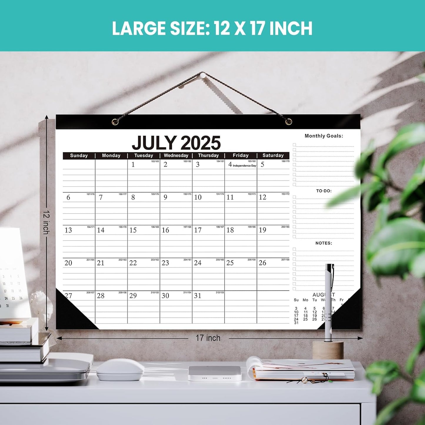 Comix 2025-2026 Black & White Desk Calendar - 18 Month Desk Calendar (July 2025–Dec 2026) | 17"x12" Thick Paper with Classic Design for Office & Home