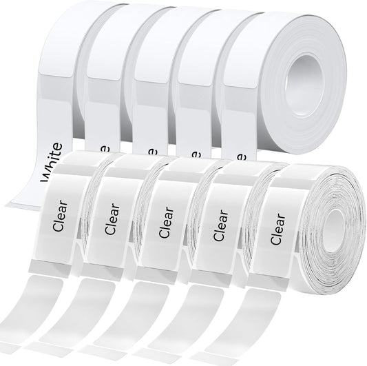 D30 P21 Label Tape 12 x 40 mm(0.47"x1.57"), d30 Labels Compatible with D30 Portable Label Printer Adapted Label Print Paper for Office 160 Labels/Roll, 10 Rolls (White+Transparent)