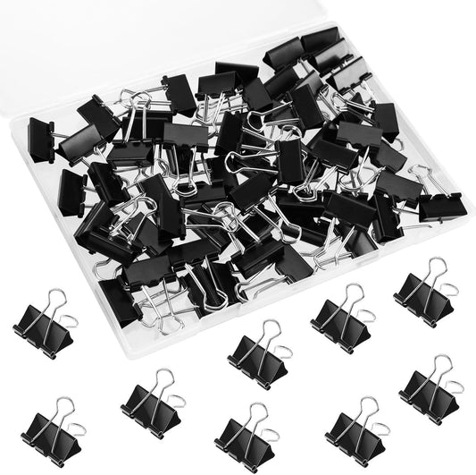 SANNIX 42 PCS Binder Clips, 1 inch 25mm Binder Clips Black Paper Clamps Medium Size for Office Home School